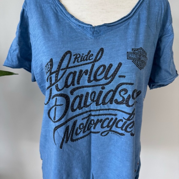 Harley-Davidson V-Neck Rock Stud Detail Blue Graphic Tee - Picture 7 of 8